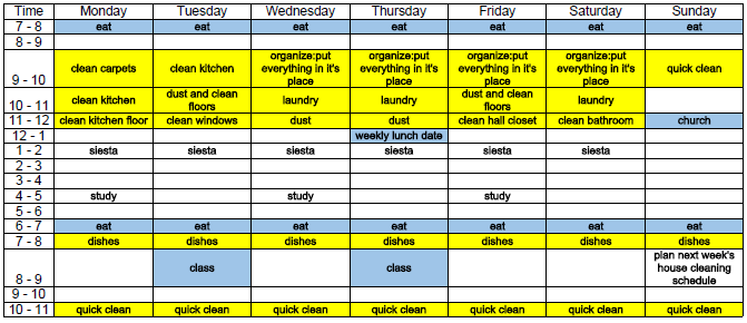 house cleaning schedule